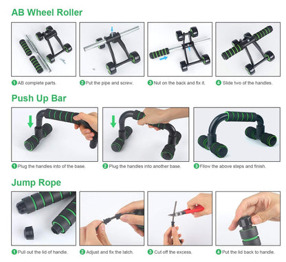 10 - in - 1 Ab Wheel Roller Kit with Bands & Push Up Bars - Treasure Mementos