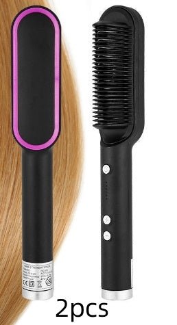2 - in - 1 Hair Straightener & Hot Comb – Negative Ion Curling Iron Electric Hair Brush for Smooth, Frizz - Free Styling - Treasure Mementos